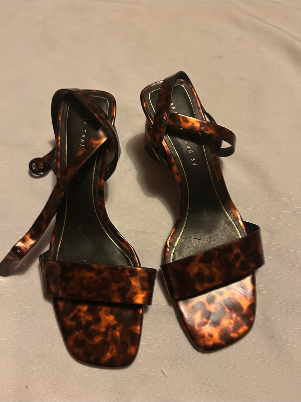 Zara Brown Tortoiseshell Ankle-Tie Heels